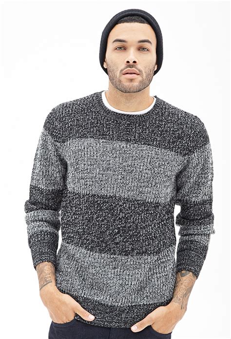 Forever 21 Striped Marled Knit Sweater In Black For Men Black Grey Lyst