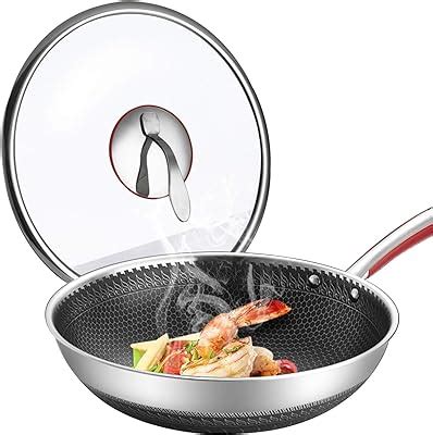 Kbh Non Stick Wok L Stainless Steel Stir Fry Pan Less Oil