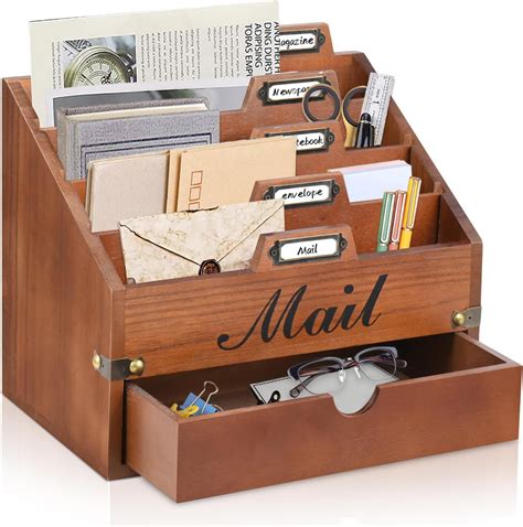 Voottou Wood Mail Organizer Countertop Desktop Mail