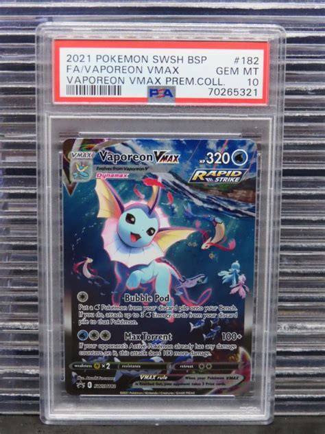 2021 Pokemon SWSH Vaporeon Vmax Full Art SWSH182 PSA 10 Gem Mint Values