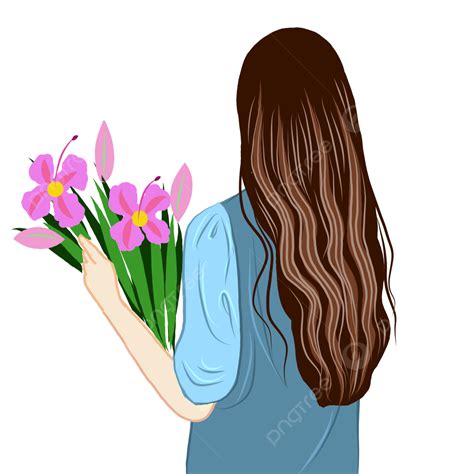 Uma Linda Garota Segurando Flores PNG Segurando Flor Bela Menina