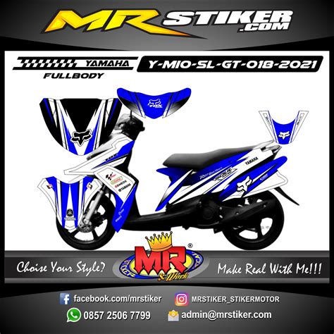 Stiker Motor Decal Yamaha Mio Soul GT Fox Blue White Yamaha Grafis