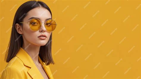 Premium Photo Stylish Portrait Of A Young Woman Wearing Round Sunglasses