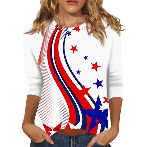 Tqwqt 4th Of July Womens 34 Sleeve T Shirts American Flag Patriotic Shirt Casual Usa Flag