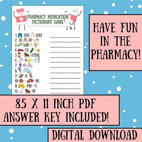 Pharmacy Medication Pictionary Game With Answer Keypharmacy Etsy