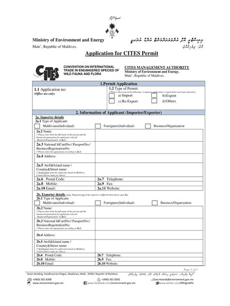 Fillable Online Environment Gov Application For CITES Permit Ministry