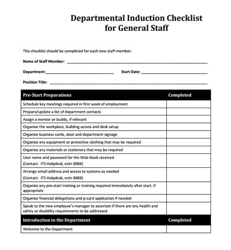 Free 13 Sample Induction Checklist Templates In Pdf Ms Word