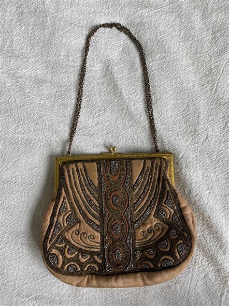 1920s French Micro Bead Embroidered Silk Purse Gold S Gem