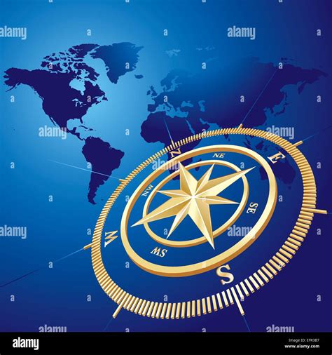 Gold Compass With World Map Background Vector Illustration Stock Vector Image And Art Alamy