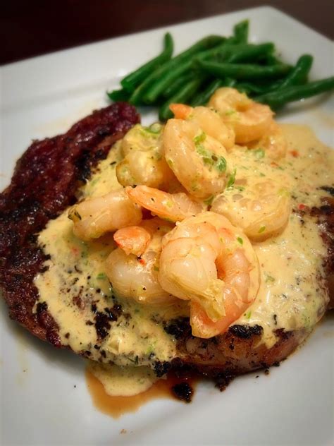 Surf And Turf Ribeye With A Creamy Shrimp Topping Bitly