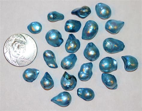 22 New Natural Metallic Bright Blue Freshwater Pearls Beads W