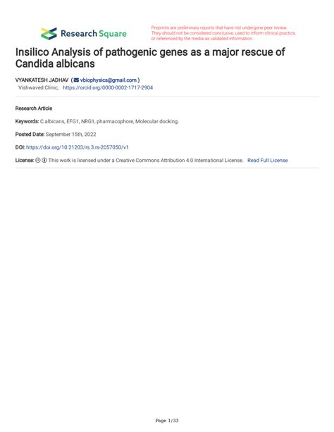 PDF Insilico Analysis Of Pathogenic Genes As A Major Rescue Of