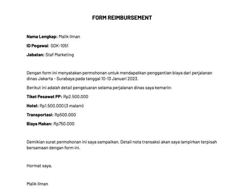 Contoh Form Reimbursement Perusahaan Dalam Berbagai Format