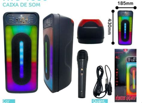 Caixa De Som Bluetooth KTS 1555 LED RGB Microfone WZH Eletronico