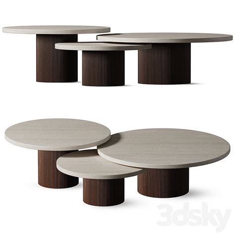 Table Basses Gigogne Wood And Travertine CELESTE Table 3D Model