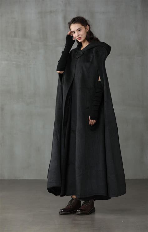 Linennaive Cloak Black Hooded Wool Coat Cloak Maxi Hooded Etsy In