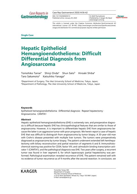 PDF Hepatic Epithelioid Hemangioendothelioma Difficult Differential