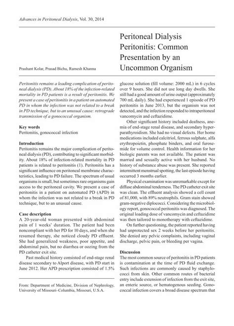 PDF Peritoneal Dialysis Peritonitis Common Presentation By An