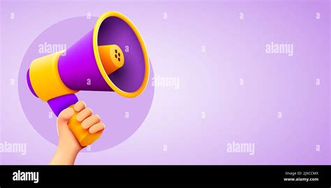 3d Hand Holding Megaphone Speaker Or Loudspeaker Bullhorn For Announce Social Media Promotion