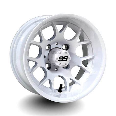 12 Alpha Gloss White Aluminum Golf Cart Wheels 12x7 Et 25 Offset