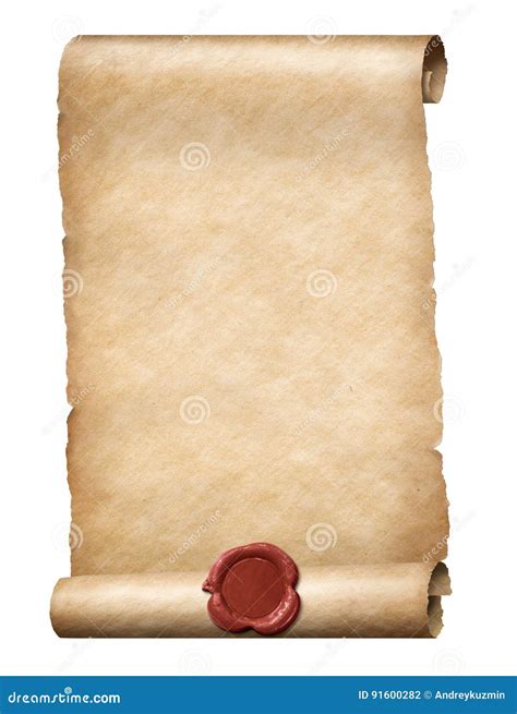 Parhment Scroll With Red Wax Royal Seal 3d Illustration Stock