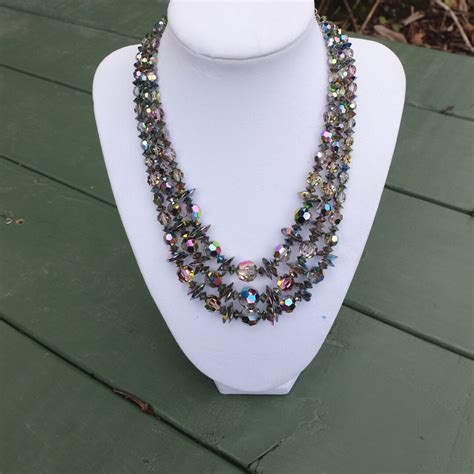 Vintage Carnival Aurora Borealis Triple Strand Crystal Etsy