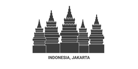 Indonesia Outline Skyline Indonesian Flat Thin Line Icons Landmarks