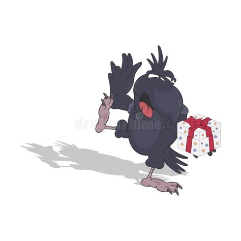 The Crow Dances And Holds A Box With A T Cartoon Vector Illustration