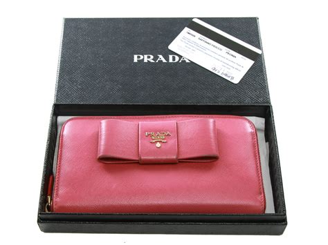 Authentic Prada Saffiano pink leather ribbon zip around wallet ...