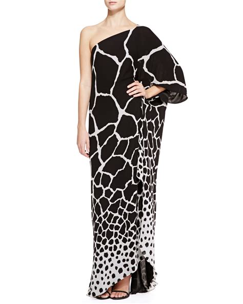 Roberto Cavalli Giraffe Print One Shoulder Gown