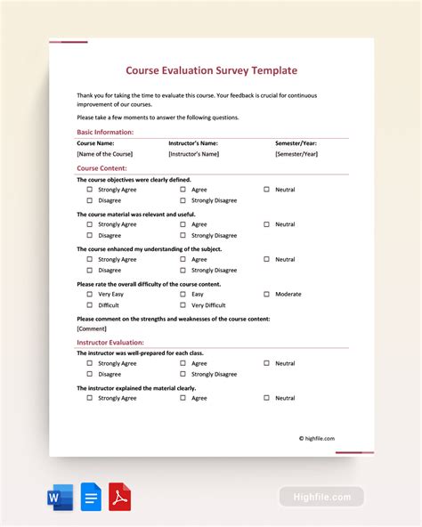 Course Evaluation Survey Template Word Pdf Google Docs Highfile