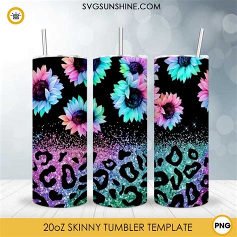 Glitter Leopard Sunflowers Oz Skinny Tumbler Wrap Png Leopard