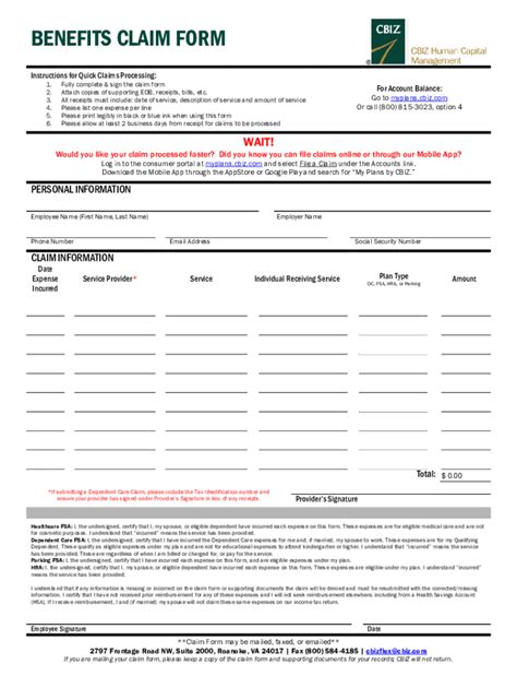 Fillable Online Section 125 Flexible Benefit Plan Claim Form Fax Email