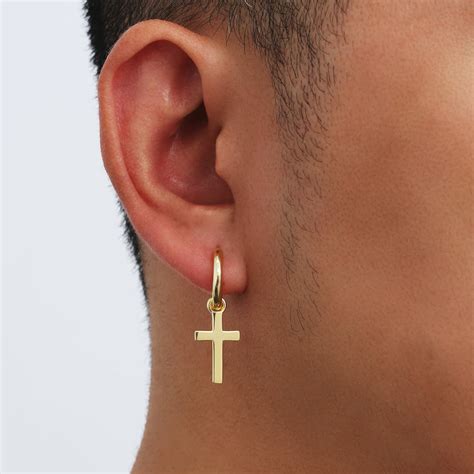 Silver Cross Earrings Mens Drop Huggie Hoop Earrings Mens Etsy