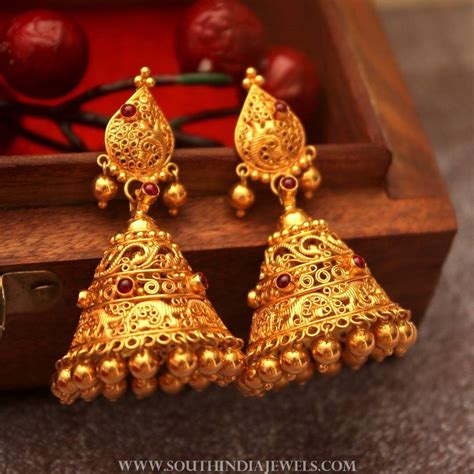 Traditional Gold Jhumka From Manubhai Jewellers South India Jewels