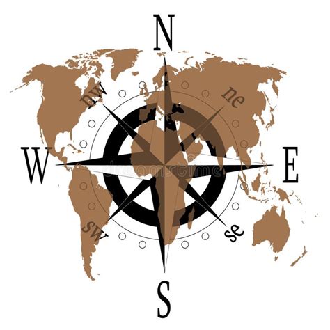 Compass Rose With World Map Stock Vector - Illustration of equipment ...