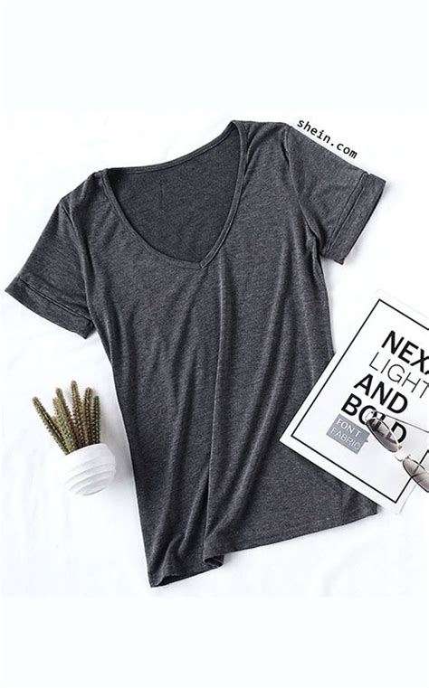 V Neck Loose T Shirt In Grey Women S Fashion