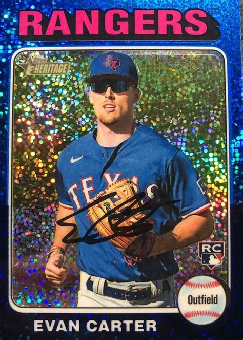 Evan Carter Topps Heritage Chrome Blue Sparkle Refractor