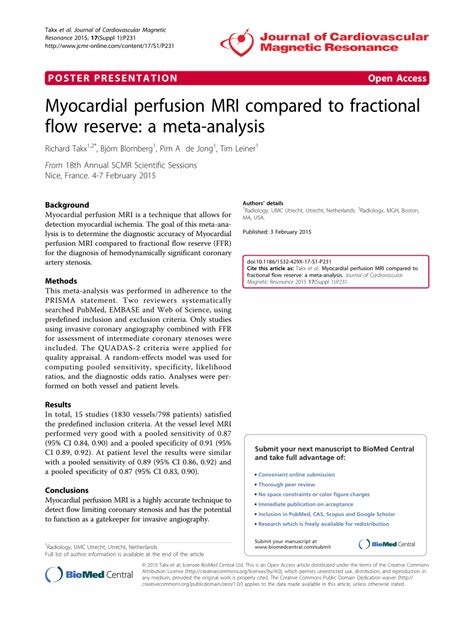 Pdf Myocardial Perfusion Mri Compared To Fractional Flow Reserve A