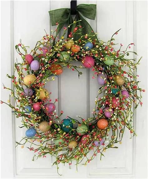 Colorful Easter Wreath With Flowers And Twigs