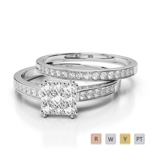 Gold Platinum Round Cut Diamond Bridal Set Ring Agdr 2029