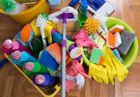 Cleaning Supplies And Equipment On Floor Stock Image Image Of Parquet