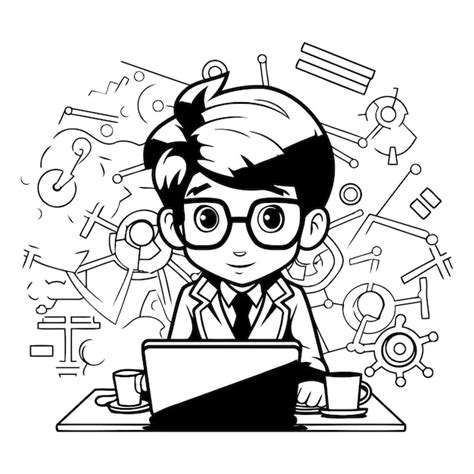 Premium Vector Businessman With Laptop And Icons Around Him Black And