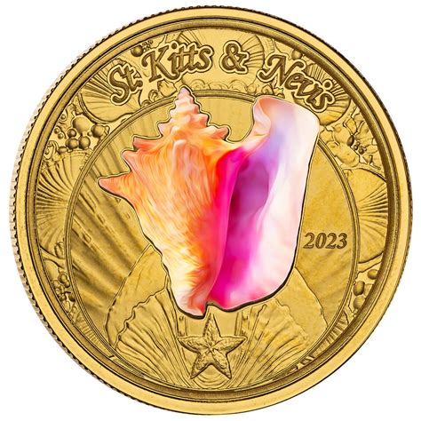 Ec St Kitts And Nevis Conch Shell Oz Gold Color Coin