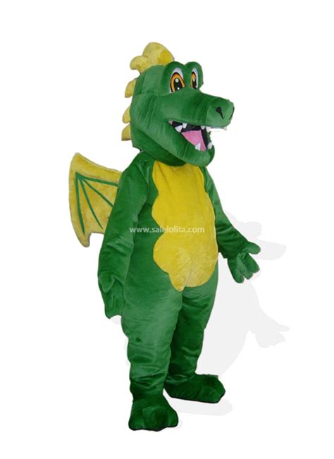 Adult Mascot Costume Green With Yellow Wings Plush Dragon Mascot Costume