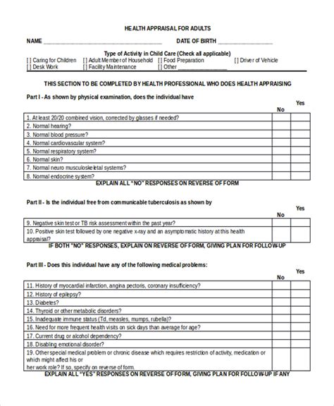 FREE 8+ Sample Health Appraisal Forms in PDF | MS Word