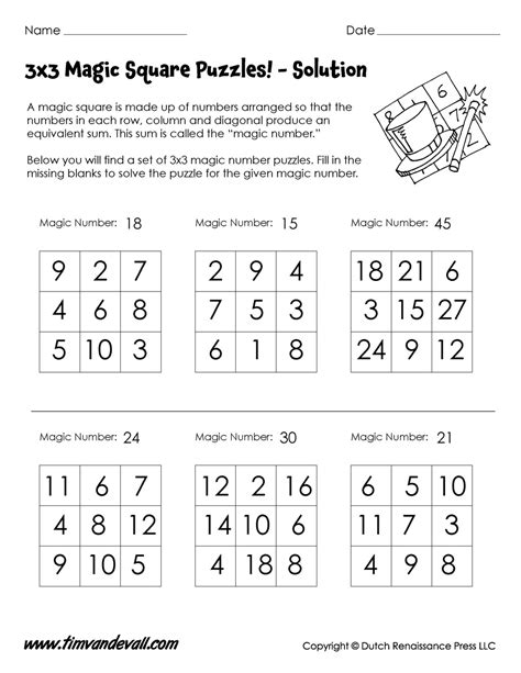 3x3 Magic Square Worksheet Tims Printables