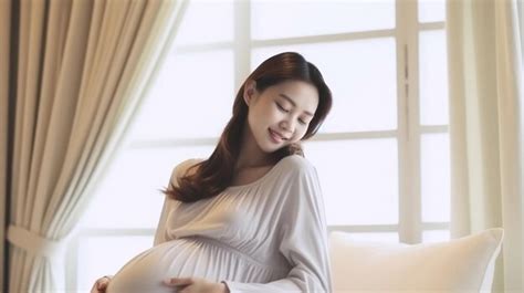 Premium Ai Image Beautiful Asian Pregnant Woman Sit On Bed And