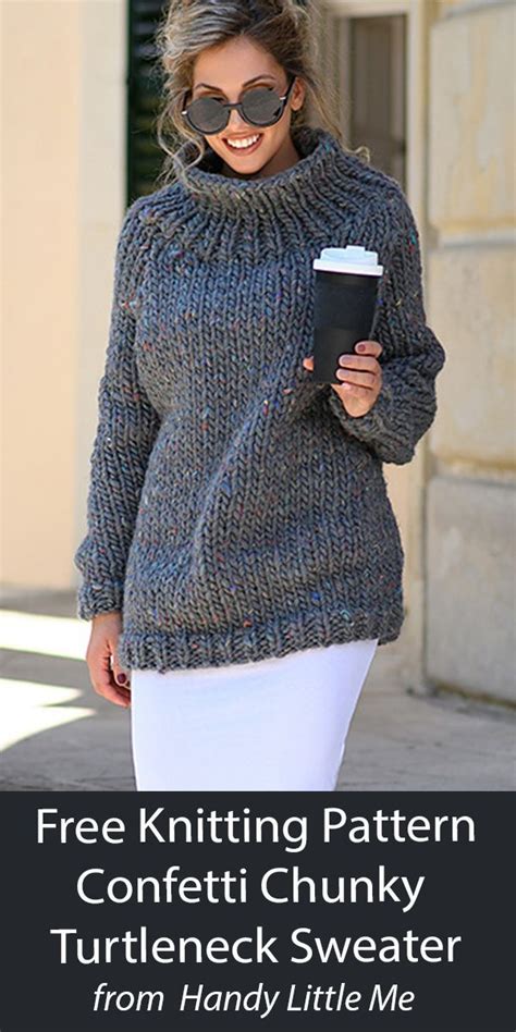 Free Sweater Knitting Pattern Confetti Chunky Turtleneck Sweater