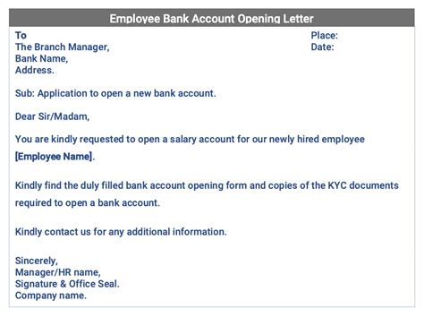 Employee Salary Bank Account Opening Letters Word Format